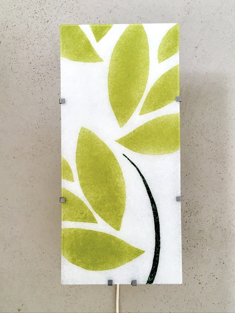 Vintage IKEA Gyllen Wall Lamp - Green Leaf / Botanical Glass Panel
